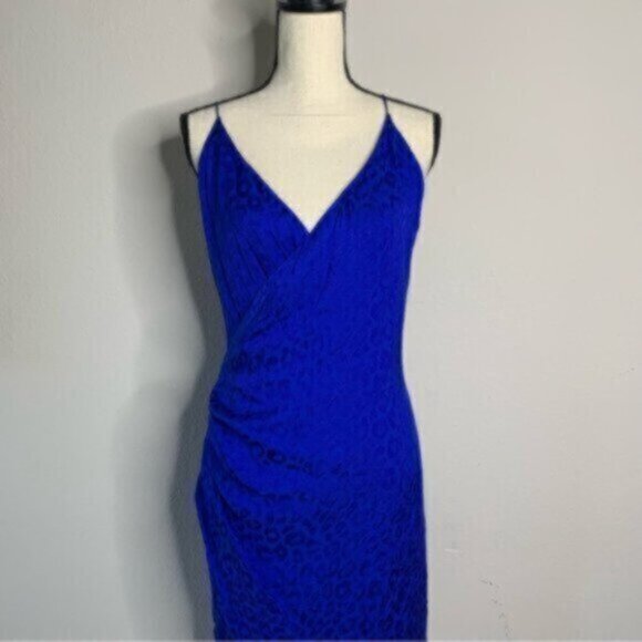NWT Cushnie Royal Blue Leopard Cheetah Satin Wrap Dress - Picture 7 of 13